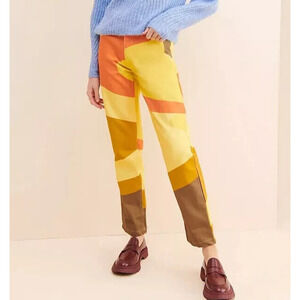 Hosbjerg Donja‎ Rina Pants Jeans Womens L/US 8 Yellow Colorblock High Rise 60s